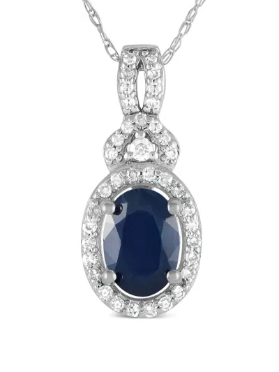 Pre-owned Lb Exclusive  14k White Gold Diamond And Sapphire Pendant Necklace In Silver