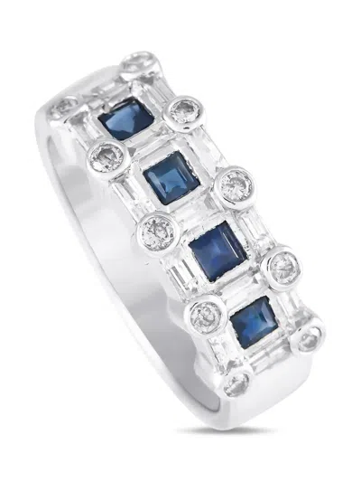 Pre-owned Lb Exclusive  14k White Gold Diamond And Sapphire Ring In Silver
