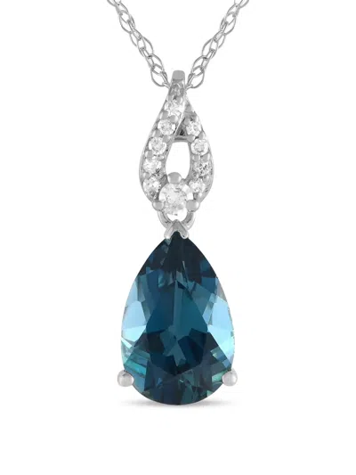 Pre-owned Lb Exclusive  14k White Gold Diamond And Topaz Pendant Necklace In Silver