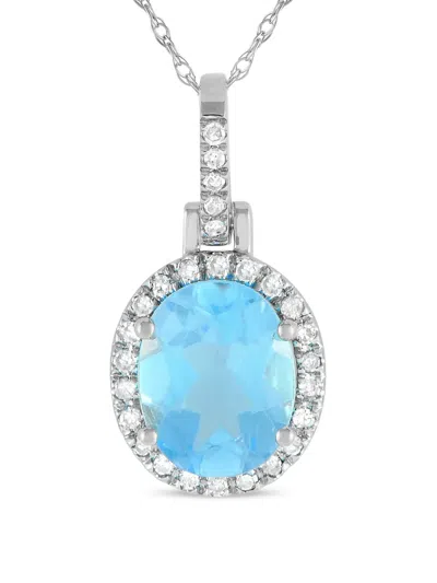 Pre-owned Lb Exclusive  14k White Gold Diamond And Topaz Pendant Necklace In Silver