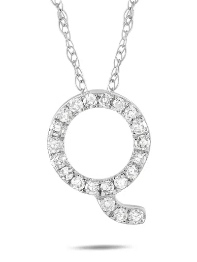 Pre-owned Lb Exclusive  14k White Gold Initial Q Diamond Necklace In Silver