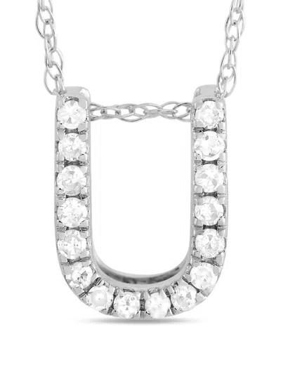 Pre-owned Lb Exclusive  14k White Gold Initial U Diamond Necklace In Silver
