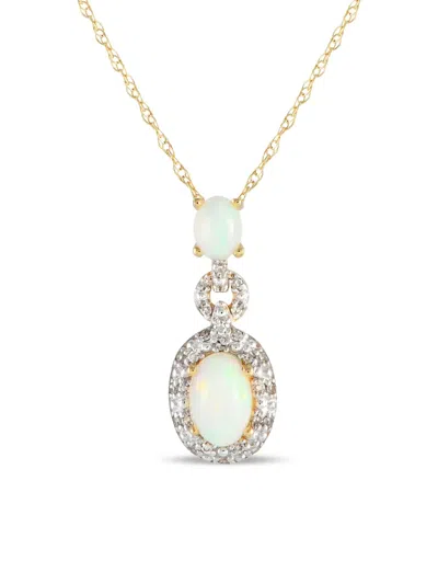 Pre-owned Lb Exclusive  14k Yellow Gold Diamond And Opal Pendant Necklace