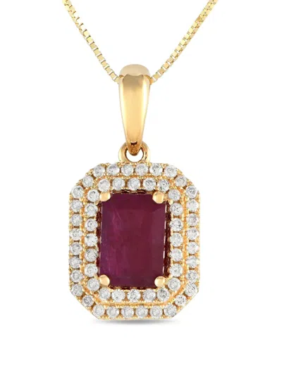 Pre-owned Lb Exclusive  14k Yellow Gold Diamond And Ruby Pendant Necklace