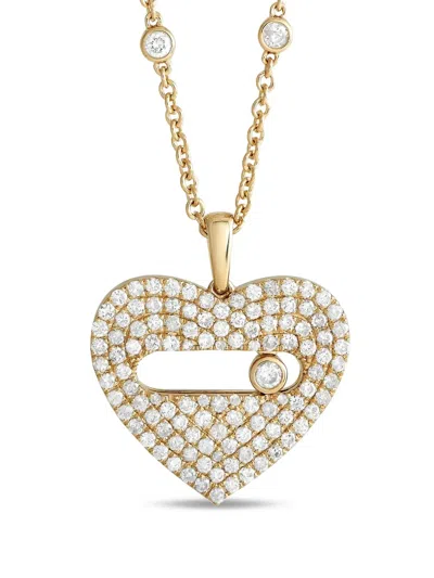 Pre-owned Lb Exclusive  14k Yellow Gold Diamond Heart-pendant Necklace