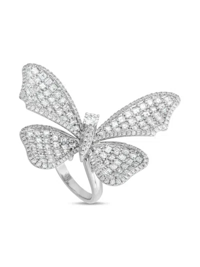 Pre-owned Lb Exclusive  18k White Gold Butterfly-motif Diamond Ring In Silver