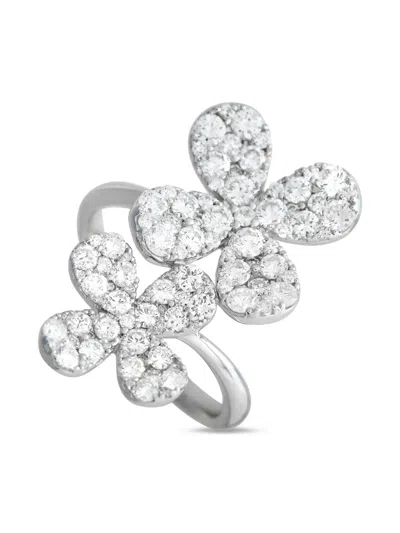 Pre-owned Lb Exclusive  18k White Gold Floral-motif Diamond Ring In Silver
