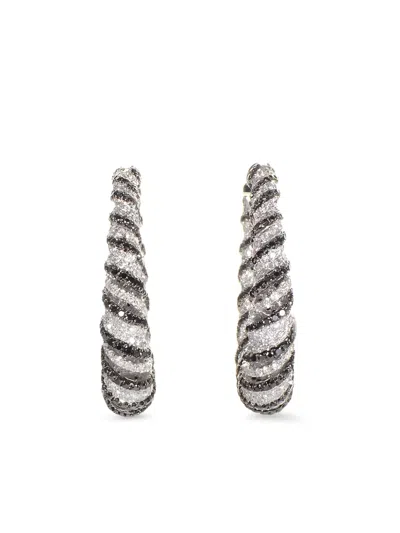 Pre-owned Lb Exclusive  18k White Gold Zebra Hoop Earrings In Silver