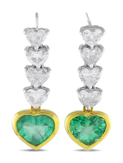 Pre-owned Lb Exclusive  18k Yellow Gold Diamond And Emerald Earrings