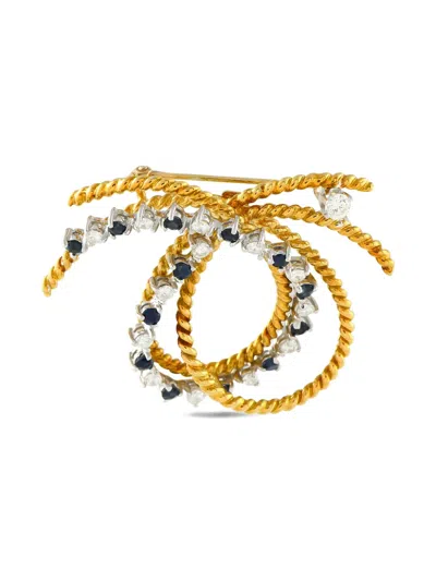 Pre-owned Lb Exclusive  18k Yellow Gold Knot Diamond And Sapphire Brooch