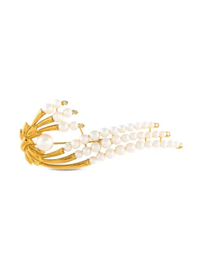 Pre-owned Lb Exclusive  18k Yellow Gold Pearl Brooch