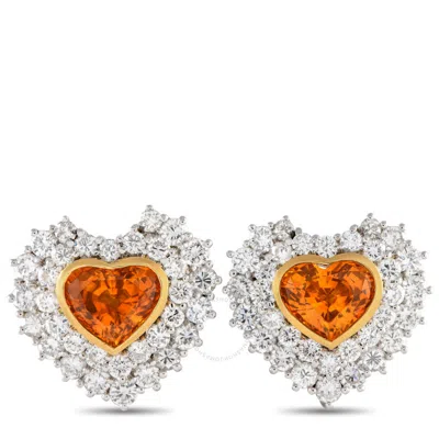 Lb Exclusive 18k White And Yellow Gold 3.62ct Diamond And Sapphire Heart Earrings Mf19 031 In Multi-color