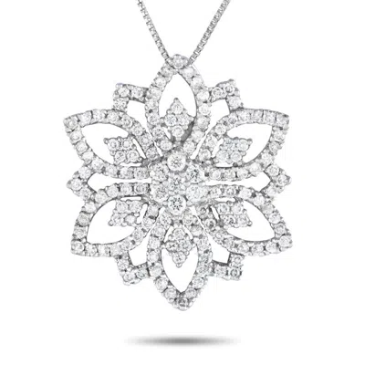 Lb Exclusive 18k White Gold 1.07ct Diamond Flower Outline Necklace Mf21 031924 In Metallic