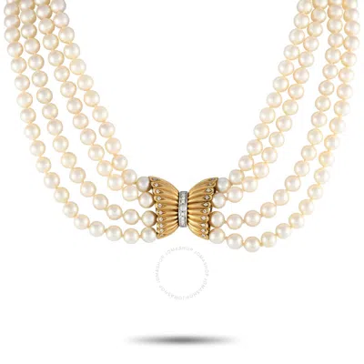 Lb Exclusive 18k Yellow Gold 0.35ct Diamond 4 Strand Pearl Necklace Mf33 031524 In Multi-color