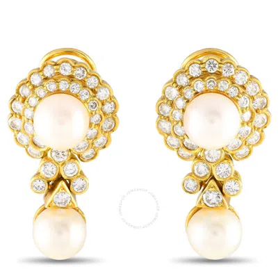 Lb Exclusive 18k Yellow Gold 3.50ct Diamond And Pearl Clip On Earrings Mf03 032824 In Multi-color