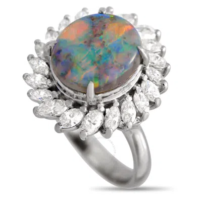 Lb Exclusive Platinum 0.80ct Diamond And Opal Ring Mf28 101123
