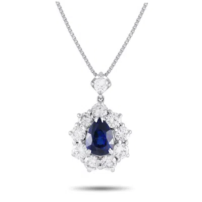 Lb Exclusive Platinum 1.51ct Diamond And Royal Blue Sapphire Necklace Mf12 032024 In Multi-color