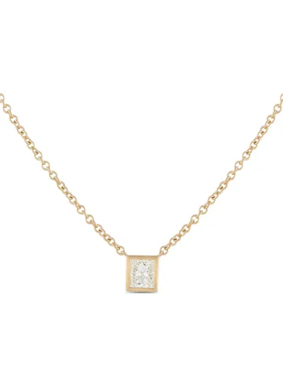 Pre-owned Lb Exclusive Princess-cut Diamond Solitaire Necklace In Gold