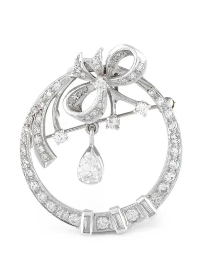 Pre-owned Lb Exclusive Ribbon Diamond Brooch In Silver