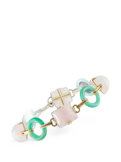 Pre-owned Lb Exclusive Rose-quartz And Green-chalcedony Bracelet In Gold