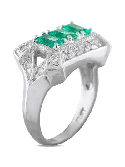 Pre-owned Lb Exclusive Round-cut Diamond And Emerald Ring In Silver