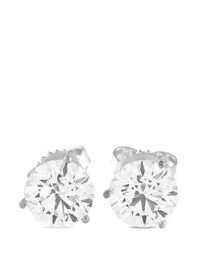 Pre-owned Lb Exclusive Round-cut Diamond Stud Earrings In Silver