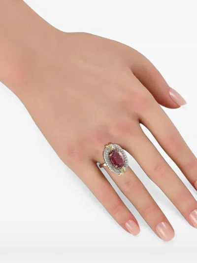 Pre-owned Lb Exclusive Rubellite And Diamond Halo Ring In 银色