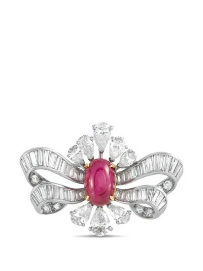 Pre-owned Lb Exclusive Ruby And Diamond Brooch In Silver