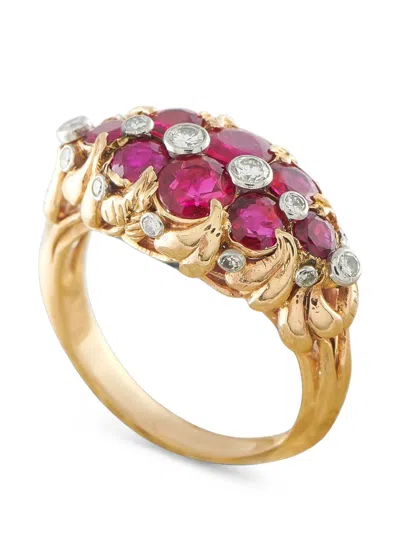 Pre-owned Lb Exclusive Ruby And Diamond Cluster Ring In Gold
