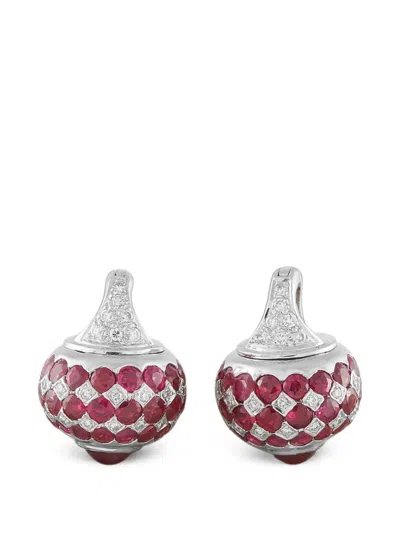 Pre-owned Lb Exclusive Ruby And Diamond Drop Earrings In Silver