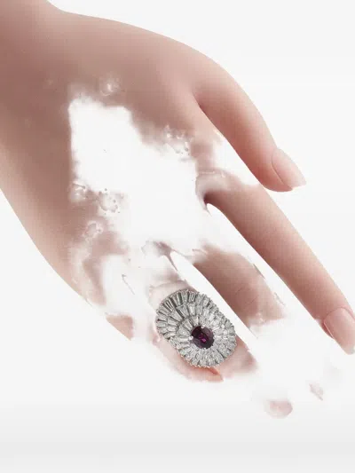 Pre-owned Lb Exclusive Ruby And Diamond Platinum Ring In Silver