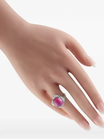 Pre-owned Lb Exclusive Ruby And Diamonds Ring In Silver