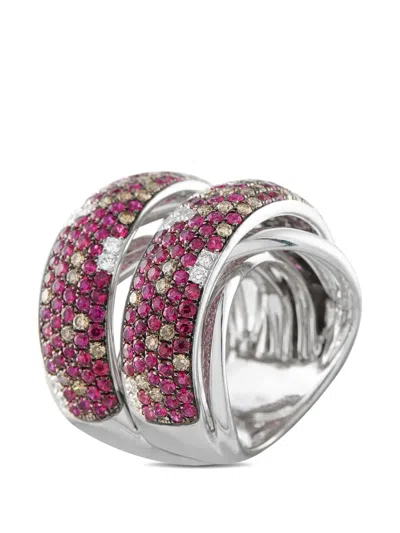 Pre-owned Lb Exclusive Ruby Diamond Band Ring In Silver