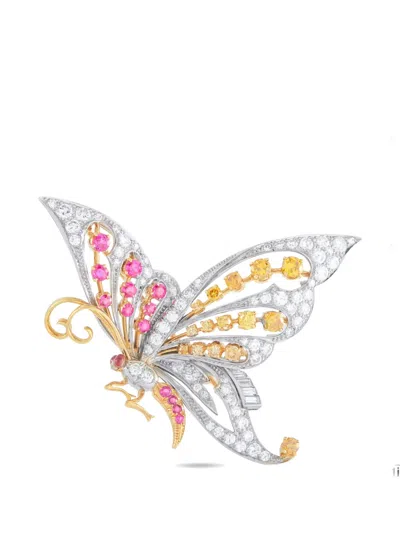 Pre-owned Lb Exclusive Ruby Diamond Butterfly Brooch In Silver