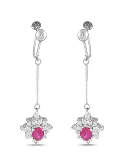 Pre-owned Lb Exclusive Ruby Diamond Drop Earrings In Silver