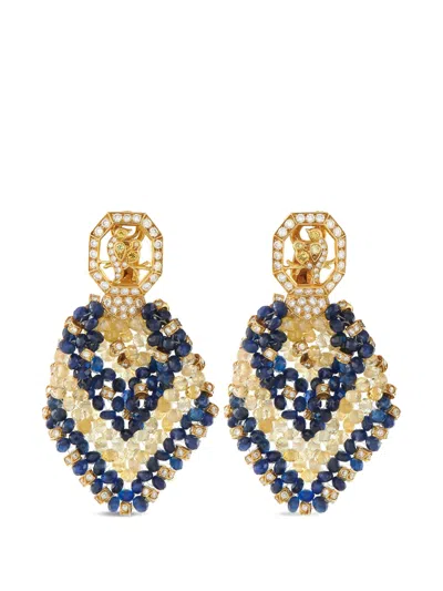 Pre-owned Lb Exclusive Sapphire And Diamond 18k Yellow Gold Earrings