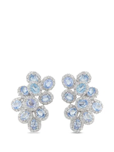 Pre-owned Lb Exclusive Sapphire And Diamond Clip-on Earrings In Silver