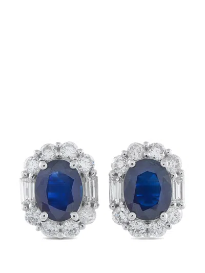 Pre-owned Lb Exclusive Sapphire And Diamond Earrings In Silver