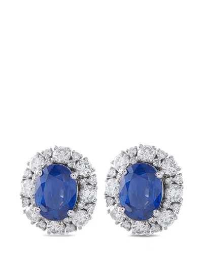 Pre-owned Lb Exclusive Sapphire And Diamond Earrings In Silver