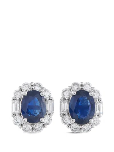 Pre-owned Lb Exclusive Sapphire And Diamond Earrings In Silver