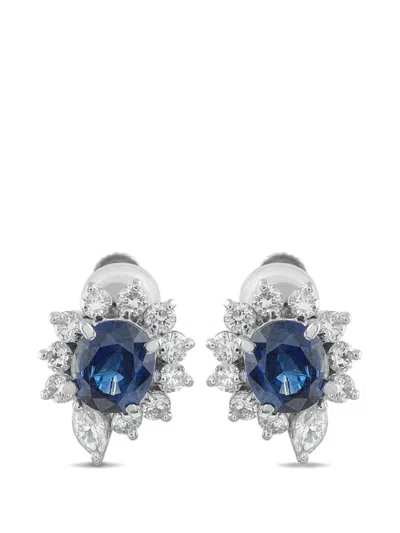 Pre-owned Lb Exclusive Sapphire And Diamond Earrings In Silver