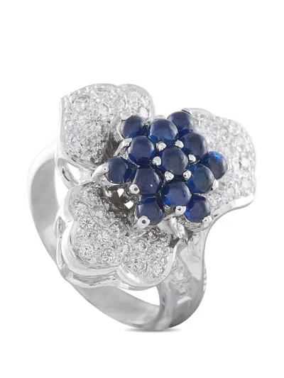 Pre-owned Lb Exclusive Sapphire And Diamond Floral Ring In Silver