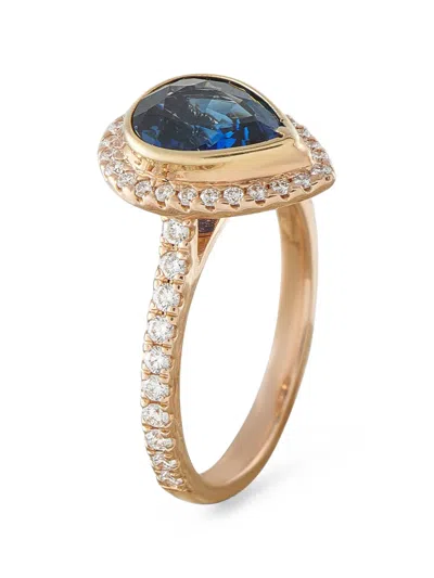 Pre-owned Lb Exclusive Sapphire And Diamond Halo Ring In Gold