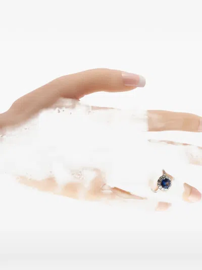 Pre-owned Lb Exclusive Sapphire And Diamond Halo Ring In Silver
