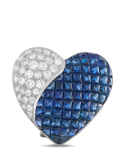 Pre-owned Lb Exclusive Sapphire And Diamond Heart Earrings In Silver