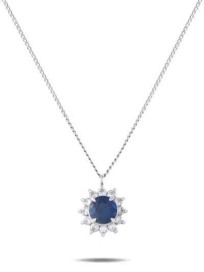 Pre-owned Lb Exclusive Sapphire And Diamond Necklace In Silver