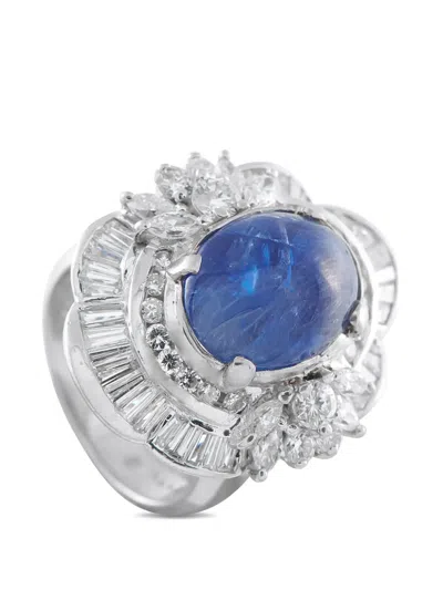 Pre-owned Lb Exclusive Sapphire And Diamond Ring In Silver