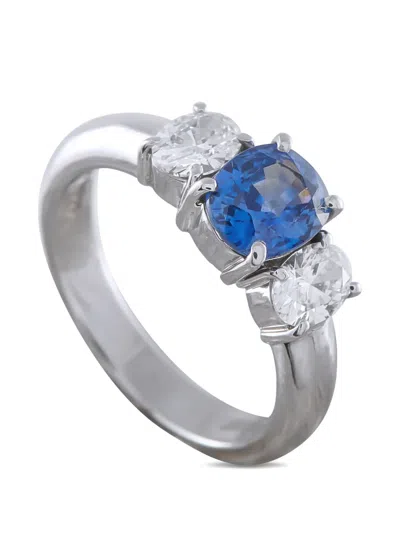 Pre-owned Lb Exclusive Sapphire And Diamond Ring In Silver