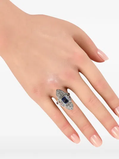 Pre-owned Lb Exclusive Sapphire And Diamond Ring In Silver
