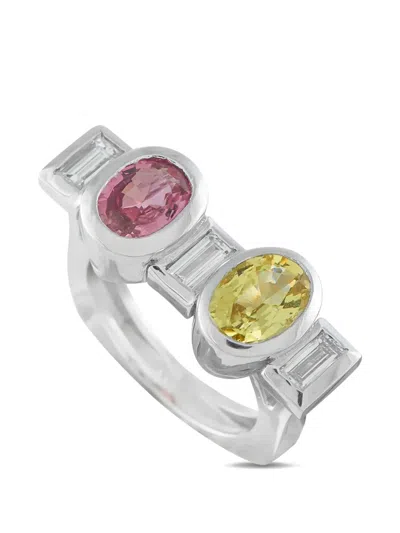 Pre-owned Lb Exclusive Sapphire And Diamond Ring In Silver